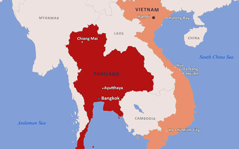 Map of Thailand and Vietnam: Location, Border & Tourist Map
